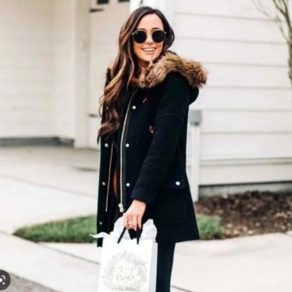 J.Crew Chateau Parka Wool Coat Italian Stadium Cloth Black Size 2